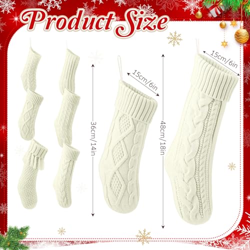 Chicingyou 6-Piece Cable Knit Christmas Stockings — 18" & 14" Ivory Rustic Farmhouse Mantel Set