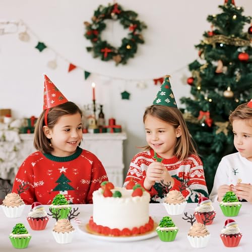 Multicolor Mini Cupcake Liners 210 Count - Grease-Resistant Red Green White Xmas