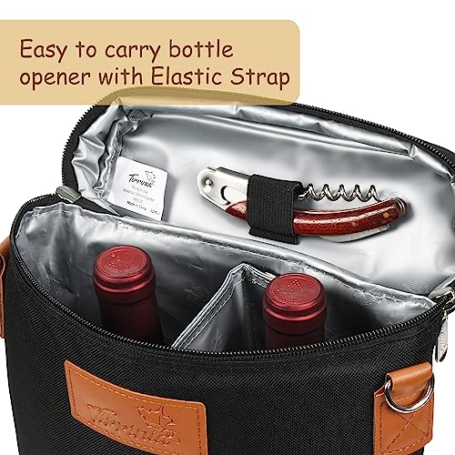 2 Bottle Insulated Wine Tote Bag - Leakproof Padded Cooler Carrier
