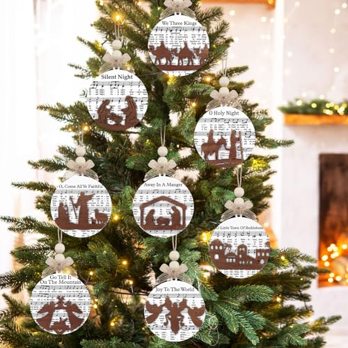 Nativity Scene Ornaments 32-Pack Wooden Music 3D Decor – HunnmingRe