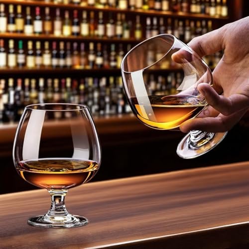 Binsakao 17 oz Set of 6 Short Stem Brandy Glasses for Spirits & Cocktails
