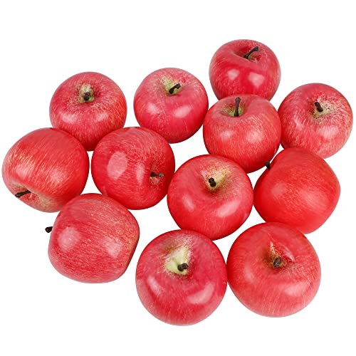 Set of 12 Realistic Artificial Red Apples for Home Decor