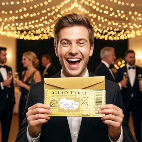 A-1 Piece Golden Ticket Scratch-off Card with Envelope - Personalized Surprise Gift for Birthdays, Valentine's Day, Christmas, and Special Occasions