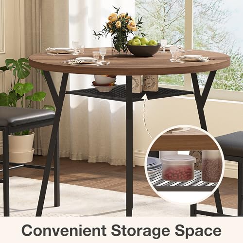 5-Piece Round Dining Table Set for 4, Small Kitchen Table with Storage Shelf