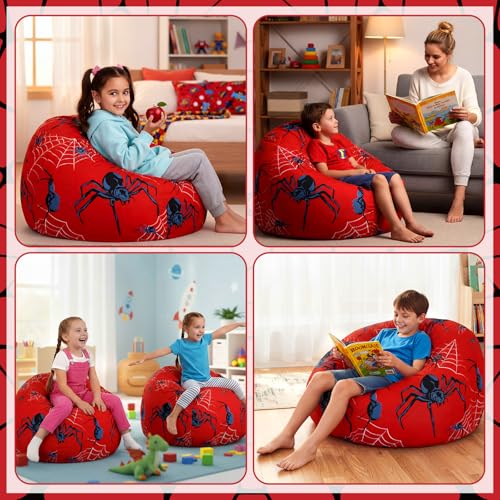 27-Inch Spider Stuffed Animal Storage Bean Bag Chair Cover for Kids