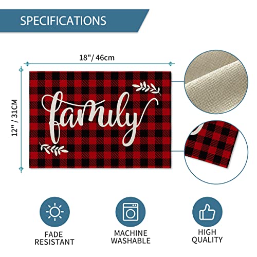 Red Buffalo Plaid Placemats - Set of 4, 12x18 Inch Washable Table Decor, Black/Red Variation