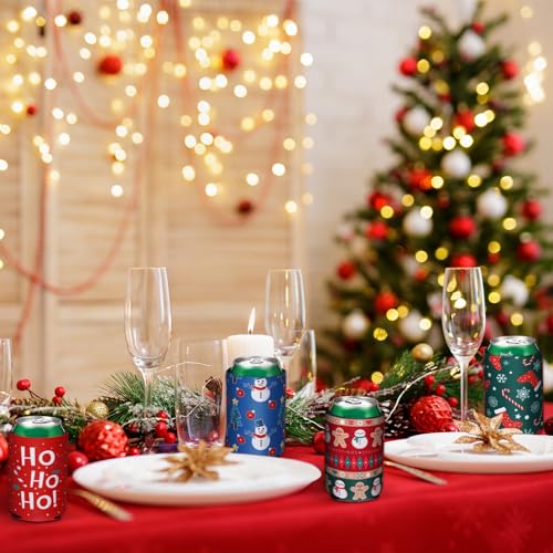 Pickmesh 16Pcs Christmas Beer Can Sleeves Standard/Collapsible | 5.1 x 3.9in Neoprene