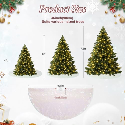 Iridescent White Sequin Christmas Tree Skirt - 36 Inch Round Base Cover