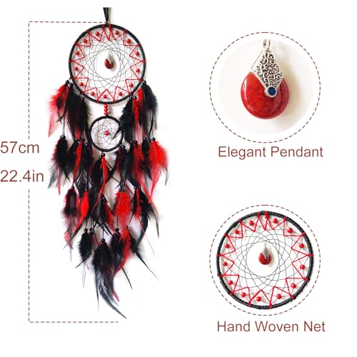 Black and Red Handmade Dream Catcher Wall Hanging Ornament 22-inch
