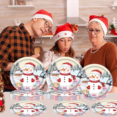 Cangmyxis 40pc Christmas Snowman 7in Disposable Plates – Merry Christmas Edition