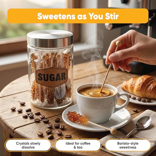 Matcha Outlet Brown Sugar Sticks - 20 Individually Wrapped Cane Sugar Stirrers for Coffee, Tea & Cocktails