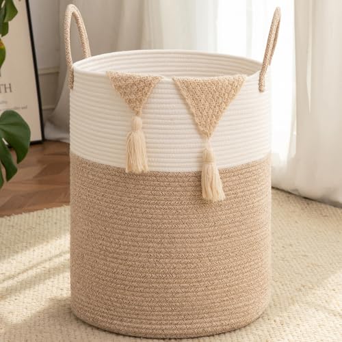 Large Cotton Rope Woven Laundry Hamper - 60L Storage Basket with Handles