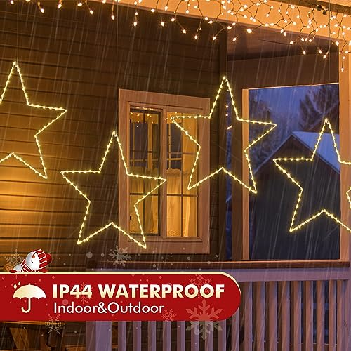 Marchpower 19-Inch Battery-Operated Christmas Window Star Lights with Timer - 70 LED Warm White Large Star Decoration - Indoor/Outdoor Wedding Party Home Décor - Star / 1