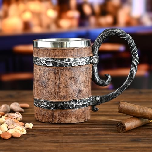 Ocean Ice 19oz Vintage Wooden Barrel Beer Mug - Double Wall Freezer-safe Tankard