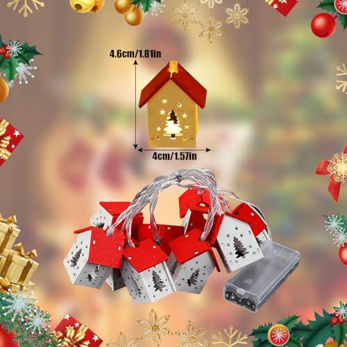 Symphonyw Wooden House Christmas String Lights 6.56 FT 10 LED Xmas Tree Decoration - Battery Operated