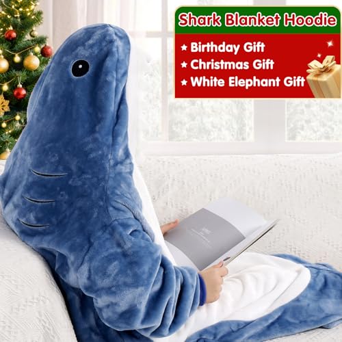 Shark Wearable Blanket Hoodie, Zippered Plush Shark Costume for Adults