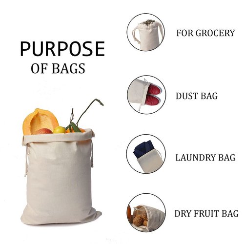 BigLotBags 100Pcs 5 x 8 Inches Premium Cotton Muslin Double Drawstring Bags, Reusable Bag Natural Cotton Bags with Drawstring Produce Bags Bulk Gift Bag Jewelry Pouch for Party Wedding Home Storage