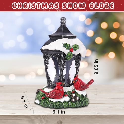 GlexpFesti Christmas Snow Globe Lantern with Cardinals & Glittering Globe, Timer, Battery Operated