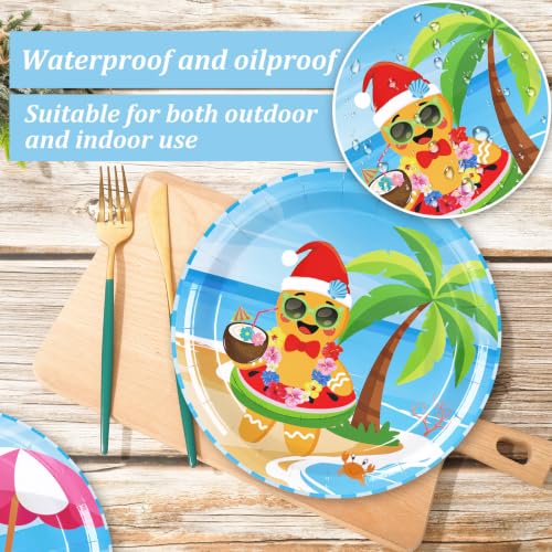 Whaline 40 Pcs Christmas in July 9in Paper Plates - Santa, Gingerbread, Flamingo Holiday Disposable Dinner Plates