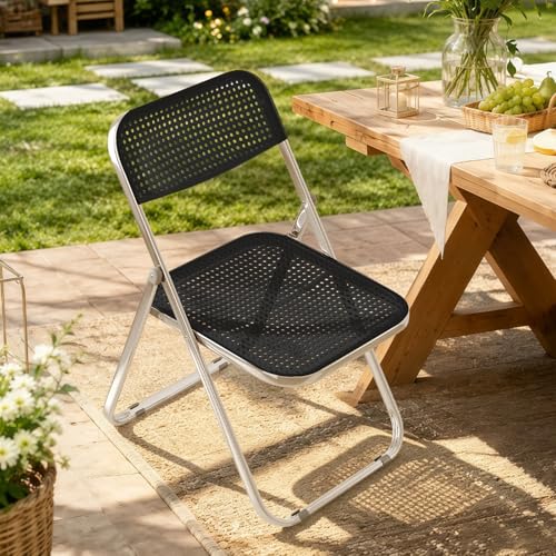 Heavy-Duty Folding Chairs, Steel Frame, 300lb Capacity, 4-Pack, Black