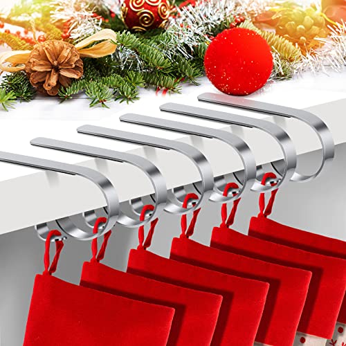Adjustable Christmas Stocking Holders for Mantle - Set of 6, Silver