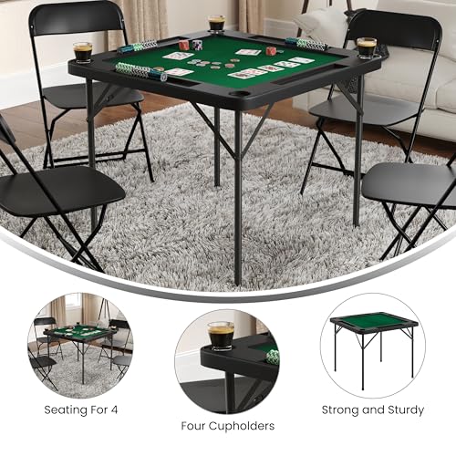 34.5-Inch Folding Card Table with Cup Holders and Green Felt Surface