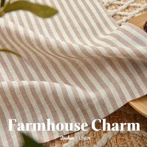 Striped Linen Kitchen Tier Curtains - 20 Inch Light Filtering Panels