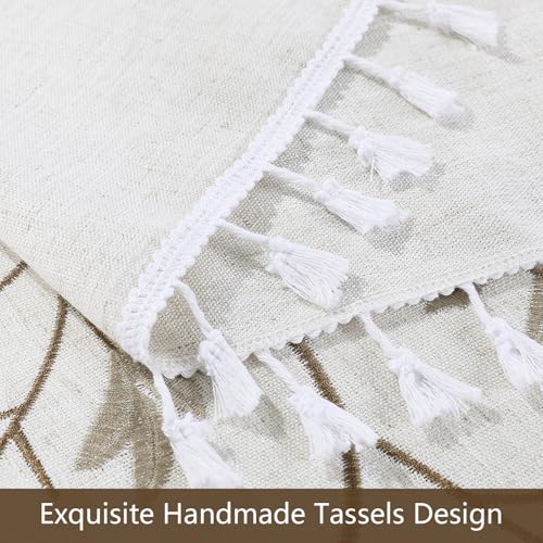 HOMBYS 102x60 Inch Oval Embroidered Tablecloth with Tassels - Natural, Wrinkle-Resistant Dust-Proof Cover for Kitchen & Dining