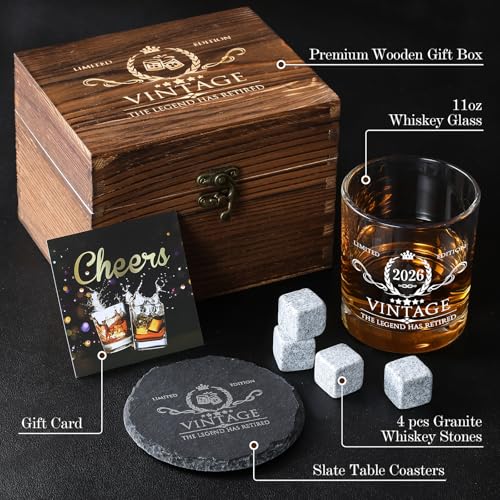 Retirement Whiskey Glass Gift Set for Men - 2026 The Legend Has Retired