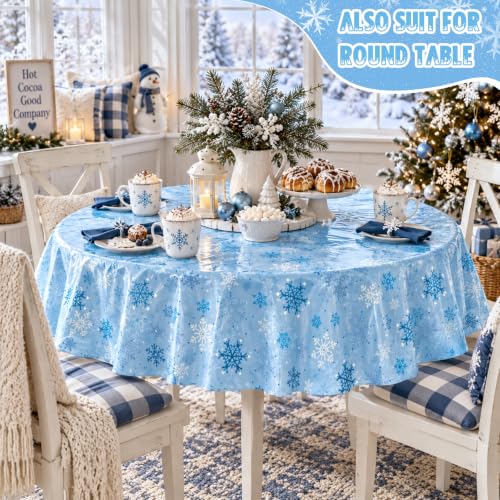 Light Blue Snowflake Christmas Tablecloth Roll 4.5 x 100 ft - Disposable Backdrop for Winter Party