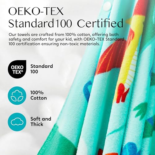 Joiedomi Kids Dinosaur Hooded Beach Towel - 100% Soft Cotton Poncho, 30x50