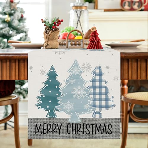 OTOSTAR Tree Blue 13x108 Inch Christmas Table Runner - Blue Pine Trees
