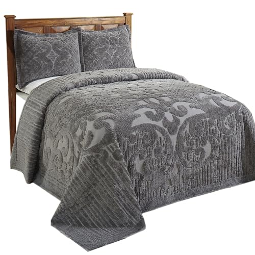 Better Trends King Bedspread Gray 100% Cotton Chenille Medallion Pattern All-Season Coverlet