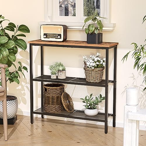 3-Tier Narrow Console Table, Rustic Brown Entryway Sofa Table with Shelves