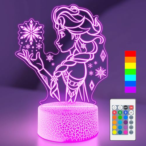 Elsa 16-Color 3D Princess Night Light with Remote - Kids Bedroom Decor