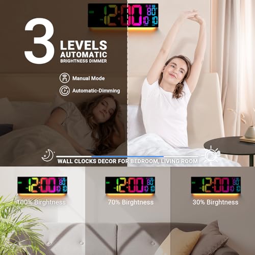 16.5" Large Digital Wall Clock with RGB LED Display & Remote Control
