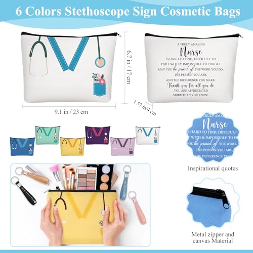 Hushee Nurse Appreciation Gift Set, 18 Pcs - 6 Enamel Mugs, 6 Makeup Bags, 6 Keychains (Gentle Color / 18)