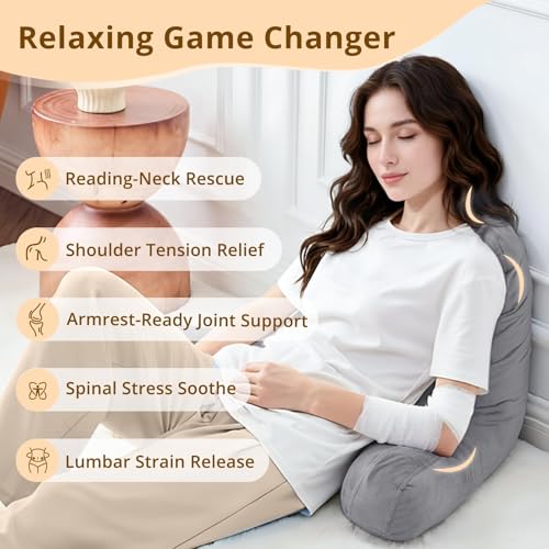 Sasttie 18" Reading Pillow for Bed with Arms - Backrest Support Cushion