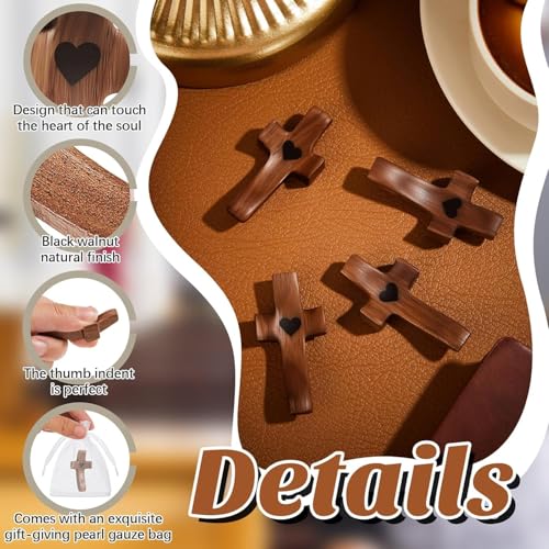 10-Piece Handmade Walnut Wooden Prayer Crosses with Organza Bags