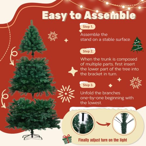 COMHOMA 6 ft Unlit artificial Christmas Tree with PE & PVC Tips – Green with Champagne Gold Ribbon