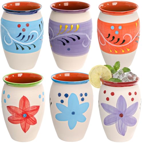 Covzoe 6 Pack 12oz Hand Painted Clay Cantarito Cups for Margaritas & Cocktails