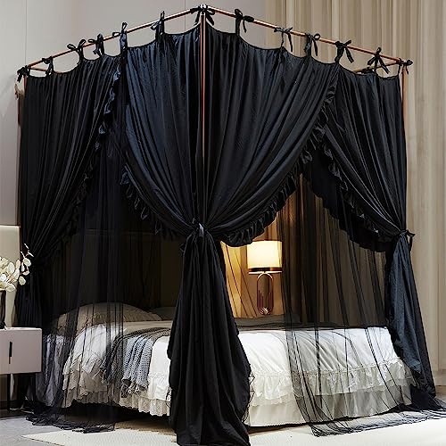 4 Corner Post Bed Canopy - Double Layer Mosquito Net & Princess Bed Curtain