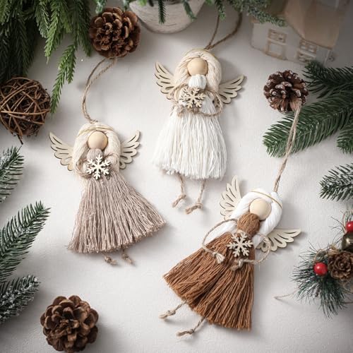 6 Pcs Boho Angel Christmas Ornaments Handmade Knit Tree Decor