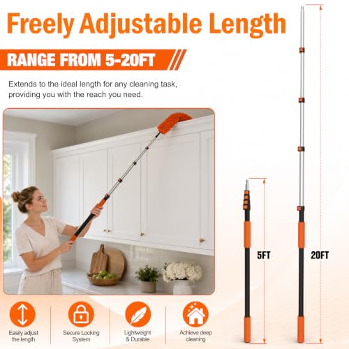 26FT High Reach Duster Kit with Extension Pole & Window Squeegee