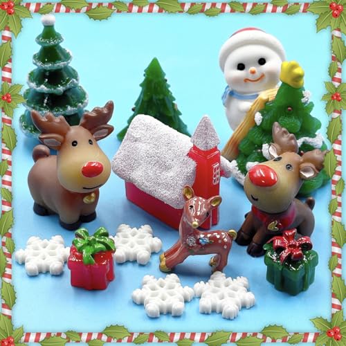 Christmas Miniature Figurines, 25Pcs Winter Mini Resin Animal Figurines Tiny Resin Santa Claus Snowman Elk Figures Model Ornaments for DIY Crafts Xmas Fairy Garden Landscape Snow Globes Home Decor
