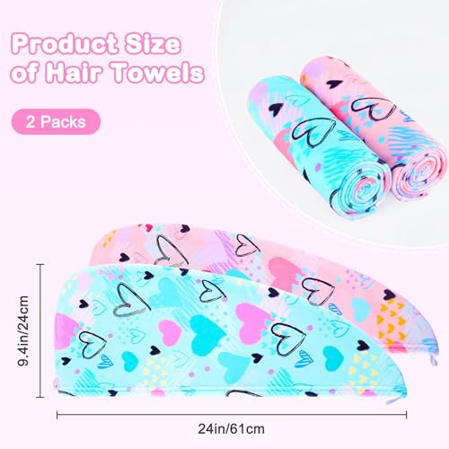 FIOBEE Love Microfiber Kids Hair Towel Wrap - Quick Dry Hair Turban for Girls, 2 Pack