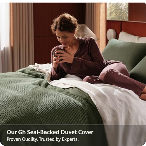 Queen Cotton Waffle Weave Duvet Cover - Olive Green, Breathable & Soft