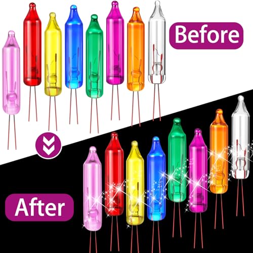 Mudder Colorful Christmas Light Bulbs 2.5V Replacement Mini Incandescent Bulbs