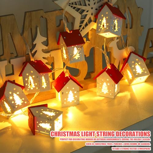 Symphonyw Wooden House Christmas String Lights 6.56 FT 10 LED Xmas Tree Decoration - Battery Operated
