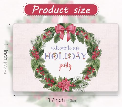 Red Poinsettia Holly Wreath Christmas Disposable Paper Placemats Set - 50 Sheets 11x17 inch